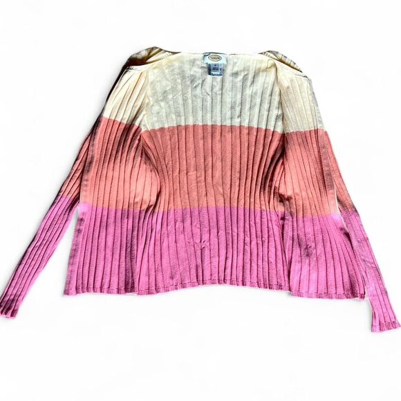 Vintage Talbots pink, yellow, orange, striped and ribbed, full-zip sweater - Picture 6 of 8